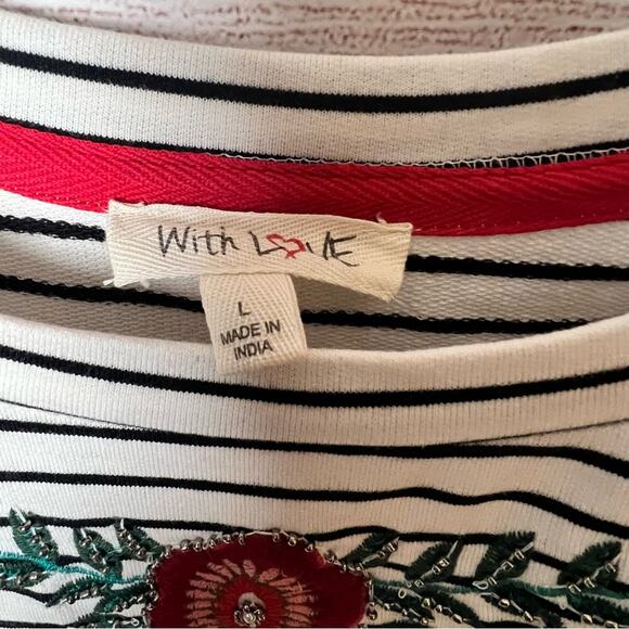 With Love Women’s 3/4 Sleeve Striped and Floral Blouse Sz L NWT - Picture 11 of 13